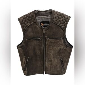 Xelement Motorcycle Vest Gear Retro Grey Collarless Leather Concealed Carry New